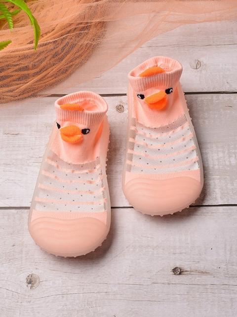 

POPLINS Kids Pink & Orange Patterned Ankle Length Cotton Skidders Socks