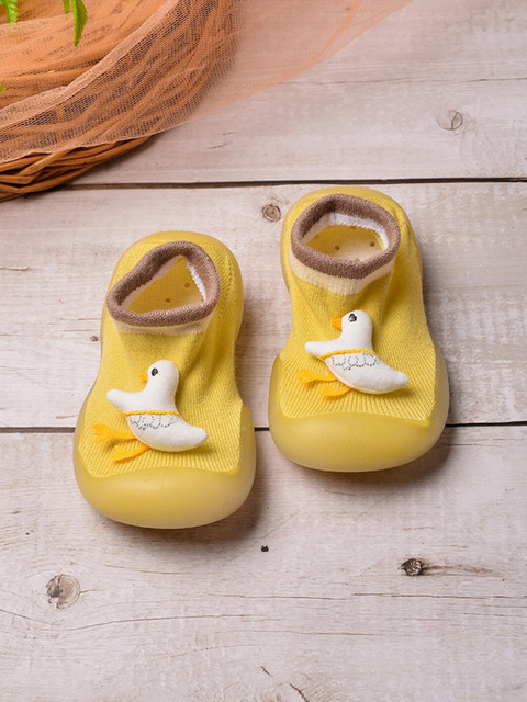 

POPLINS Kids Yellow Patterned Ankle-Length Cotton Skidder Socks