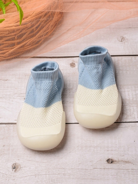 

POPLINS Kids Cream-Coloured & Blue Patterned Cotton Above Ankle-Length Socks