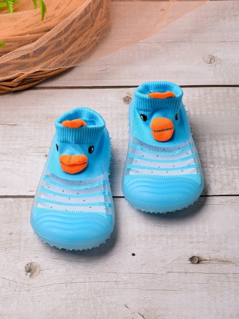 

POPLINS Infant Kids Blue & Orange Patterned Cotton Above Ankle-Length Socks