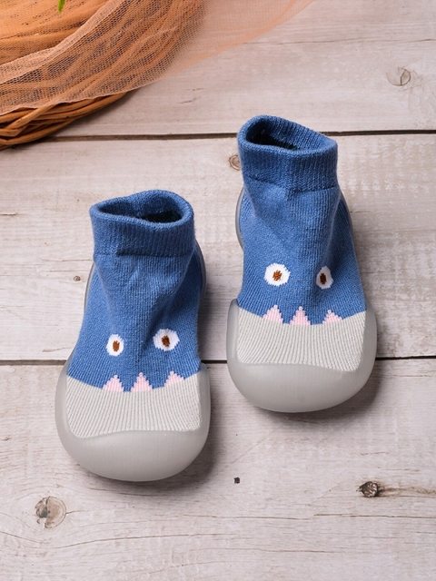 

POPLINS Infant Kids Blue & Grey Patterned Cotton Above Ankle-Length Socks