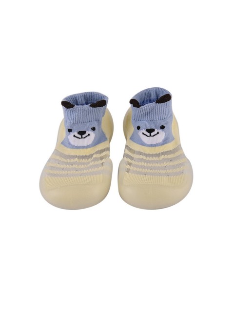 

POPLINS Infant Kids Cream & Blue Patterned Anti Skid Rubber Sole Ankle Length Socks