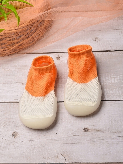 

POPLINS Infant Kids Orange & Cream-Coloured Patterned Cotton Above Ankle-Length Socks