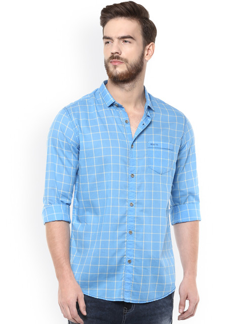

Mufti Men Blue Slim Fit Checked Casual Shirt
