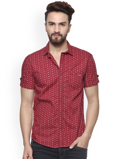 

Mufti Men Maroon Slim Fit Printed Casual Shirt