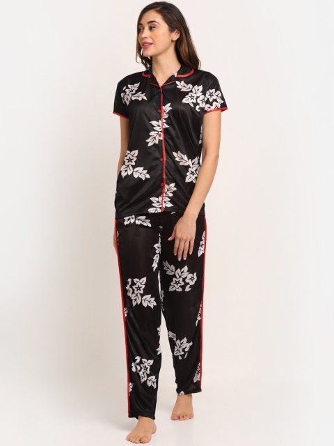 

Sidwa Women Black & White Floral Printed Night suit