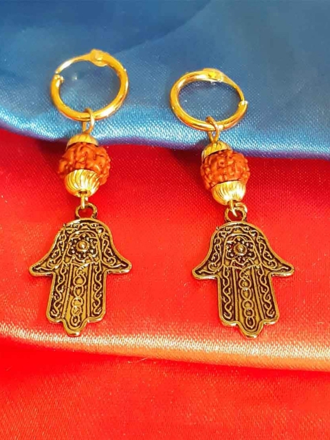 

RICH AND FAMOUS Gold-Plated Contemporary Rudraksha With Hamsa Drop Earrings