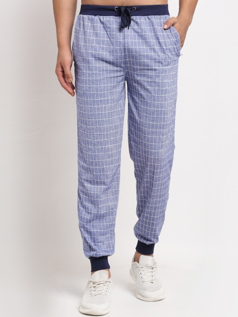 

VIMAL JONNEY Men Blue & White Checked Joggers
