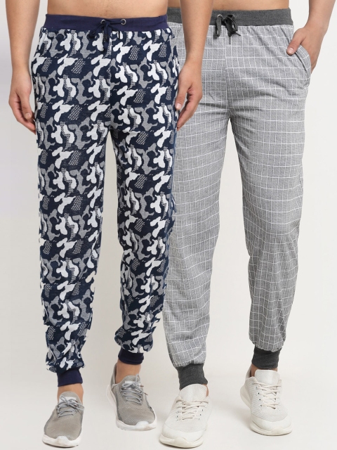 

VIMAL JONNEY Men Pack Of 2 Grey & Blue Printed Regular Fit Track Pants