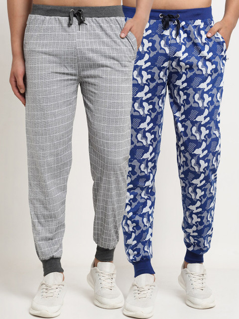 

VIMAL JONNEY Men Grey & Blue Pack Of 2 Printed Joggers