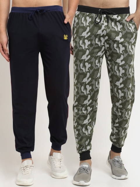 

VIMAL JONNEY Men Navy Blue & Olive Green Pack of 2 Regular Fit Printed Joggers