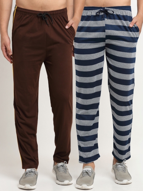 

VIMAL JONNEY Men Pack Of 2 Navy Blue & Brown Striped Regular-Fit Track Pants