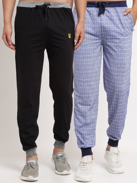 

VIMAL JONNEY Men Pack Of 2 Black & Blue Regular Trackpants