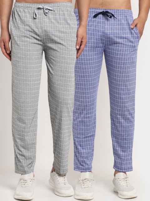 

VIMAL JONNEY Men Grey & Blue Pack of 2 Printed Track Pants