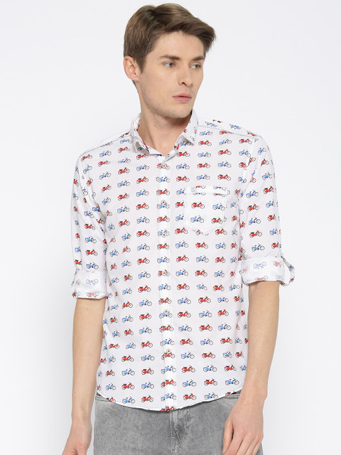 

Mufti Men White Slim Fit Printed Casual Shirt