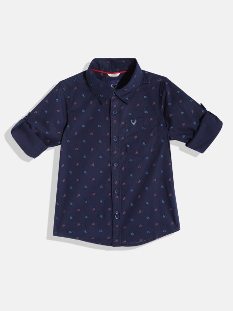 

Allen Solly Junior Boys Navy Blue & Pink Ditsy Geometric Print Cotton Shirt