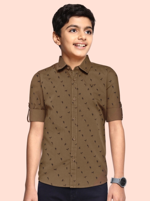 Allen Solly Junior Boys Brown & Black Conversational Printed Cotton Casual Shirt