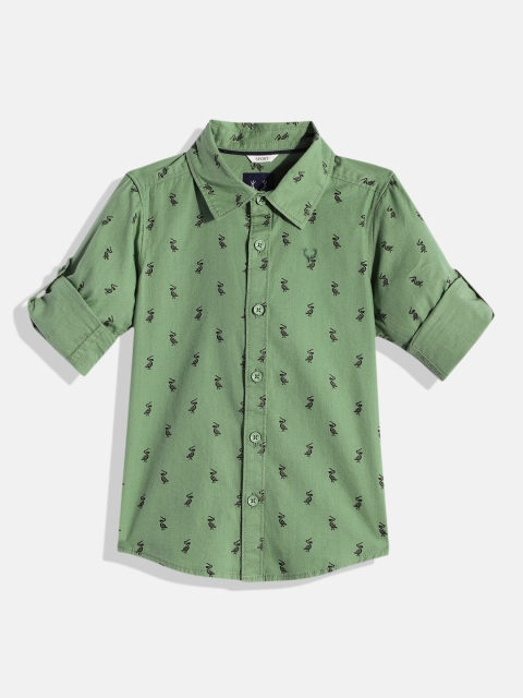 

Allen Solly Junior Boys Green Printed Pure Cotton Casual Shirt