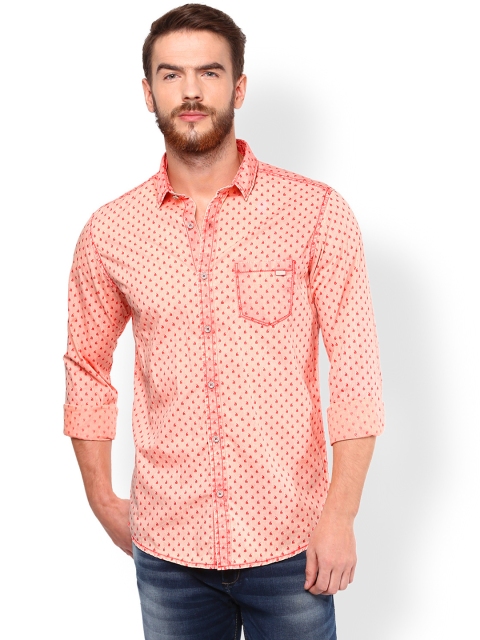 

Mufti Men Peach-Coloured Printed Slim Fit Casual Shirt