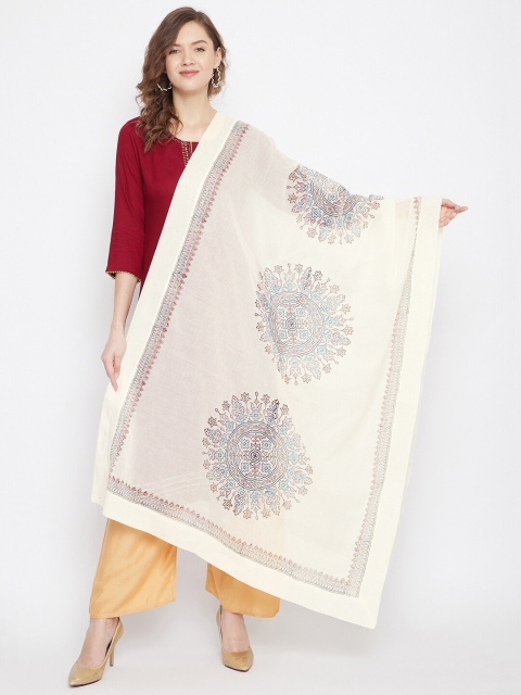 

Clora Creation Cream-Coloured & Blue Ethnic Motifs Printed Dupatta