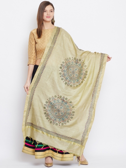 

Clora Creation Beige & Blue Ethnic Motifs Printed Cotton Tussar Dupatta