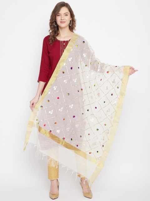 

Clora Creation Off-White & Gold-Toned Embroidered Dupatta with Gotta Patti