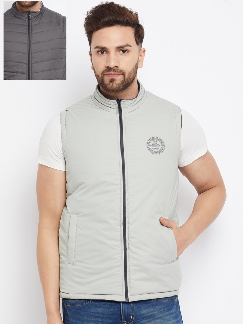 

Okane Men Charcoal Grey & Off White Reversible Padded Jacket