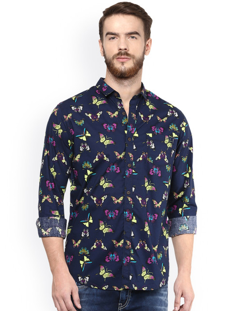 

Mufti Men Navy Slim Fit Printed Casual Shirt, Navy blue