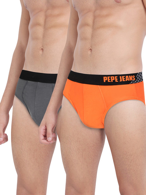 

Pepe Jeans Men Pack Of 2 Solid Basic Briefs, Grey