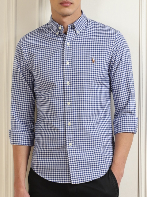 

Polo Ralph Lauren Men Blue & White Gingham Checks Checked Cotton Casual Shirt