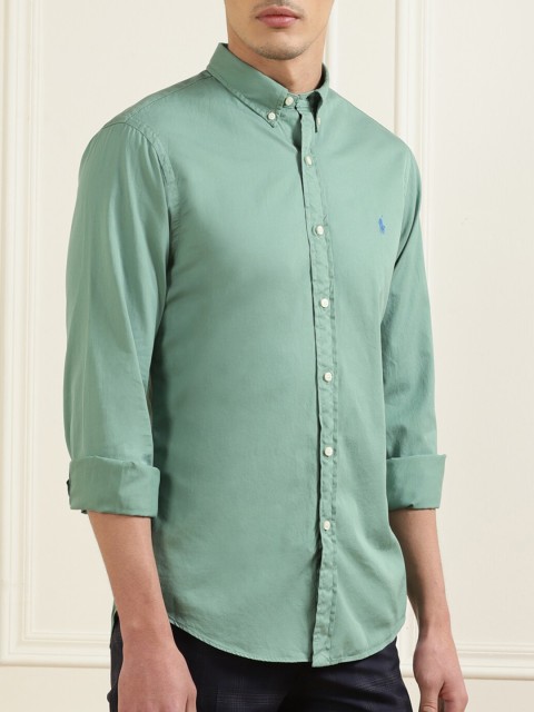 

Polo Ralph Lauren Men Green Solid Slim Fit Cotton Casual Shirt