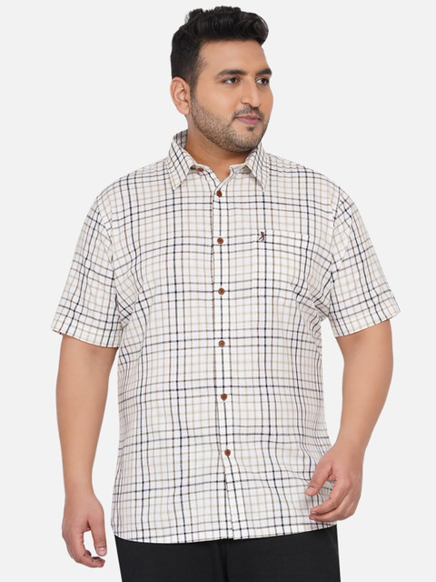 

Santonio Men Plus Size Beige & Brown Comfort Checked Pure Cotton Casual Shirt
