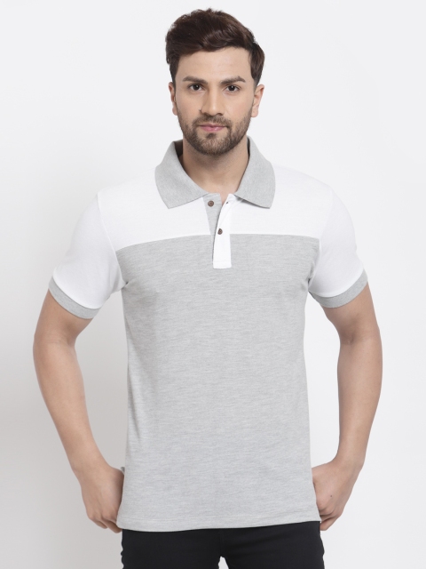 

Kalt Men Grey Melange & White Colourblocked Polo Collar T-shirt