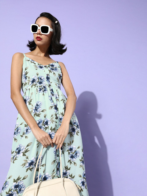 

STALK Women Gorgeous Green Floral Sun Dress