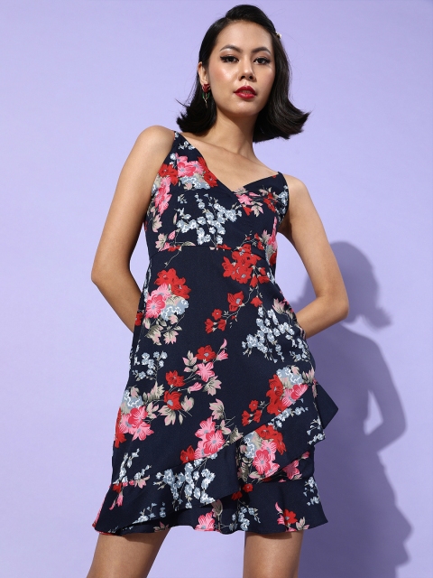 

STALK Women Deep Navy Blue Floral Sun Dress