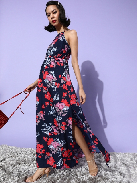 

STALK Women Deep Navy Blue Floral Sun Dress