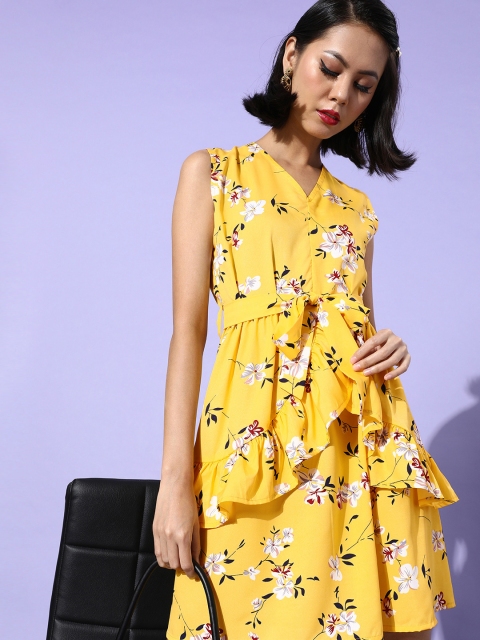 

STALK Women Stylish Mustard Floral Sun Dress