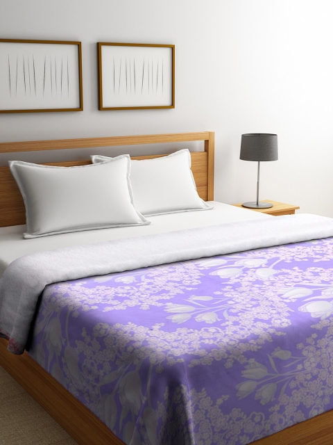

KLOTTHE Purple & White Floral Mild Winter 300 GSM Woolen Double Bed Comforter