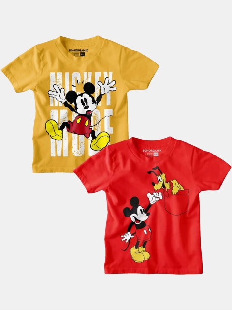 

BonOrganik Boys Mickey & Pluto Cotton T-shirts, Yellow