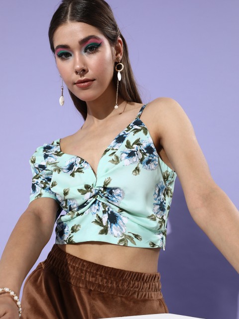 

STALK Women Gorgeous Green Floral Bustier Top