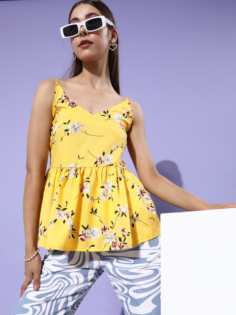 

STALK Women Bright Yellow Floral Bustier Top