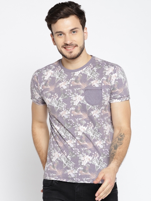 

Mufti Men Lavender & White Printed Round Neck T-shirt
