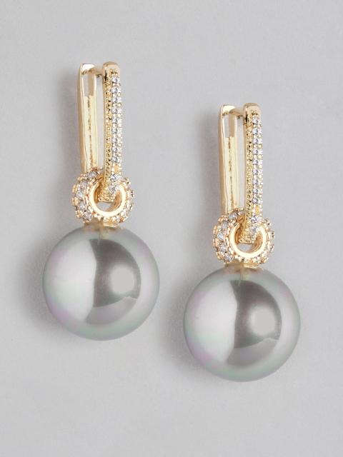 

Blueberry Grey Gold-Plated Stone Studded & Beaded Spherical Drop Earrings