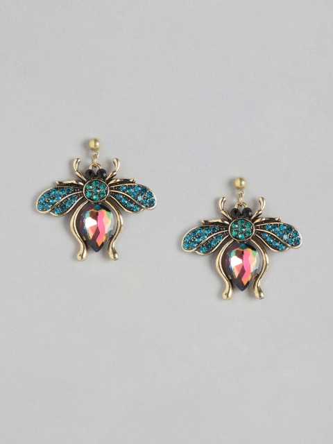 

Blueberry Teal Blue & Pink Gold-Plated Quirky Drop Earrings