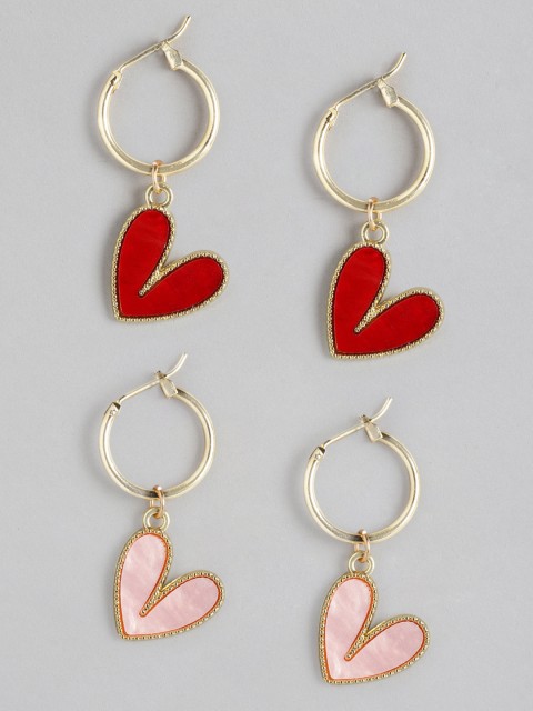 

Blueberry KIDS Girls Set of 2 Gold-Plated Heart Shaped Drop Earrings, Red