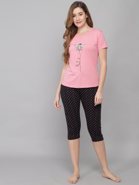 

ANTI CULTURE Women Pink & Black Printed Night suit