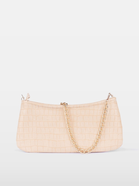 

Mesmerize Nude-Coloured Checked Structured Baguette Bag