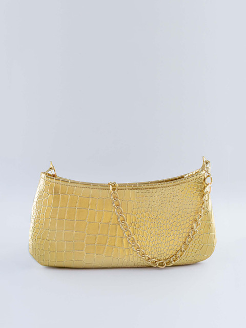 

Mesmerize Gold-Toned Textured PU Structured Baguette Bag