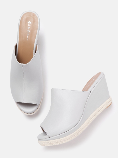 

Mast & Harbour Grey Solid Wedge Mules