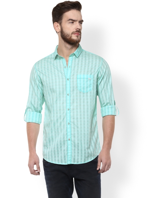 Mufti Men Blue Striped Slim Fit Casual Shirt available at myntra for Rs.1074
